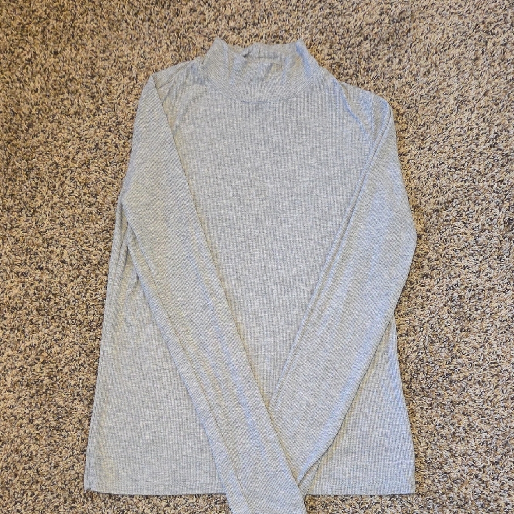 Grey Ribbed Mock Turtle Neck